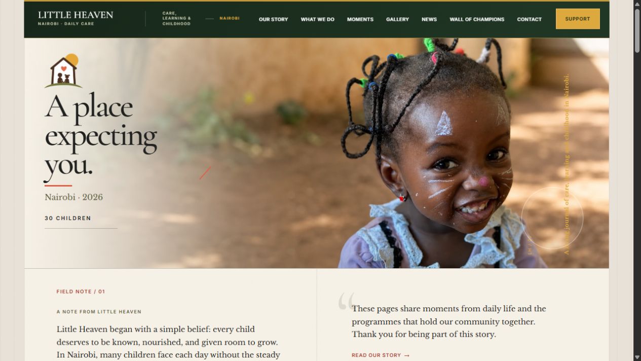 Little Heaven website, introducing the daycare centre and everyday life in Nairobi